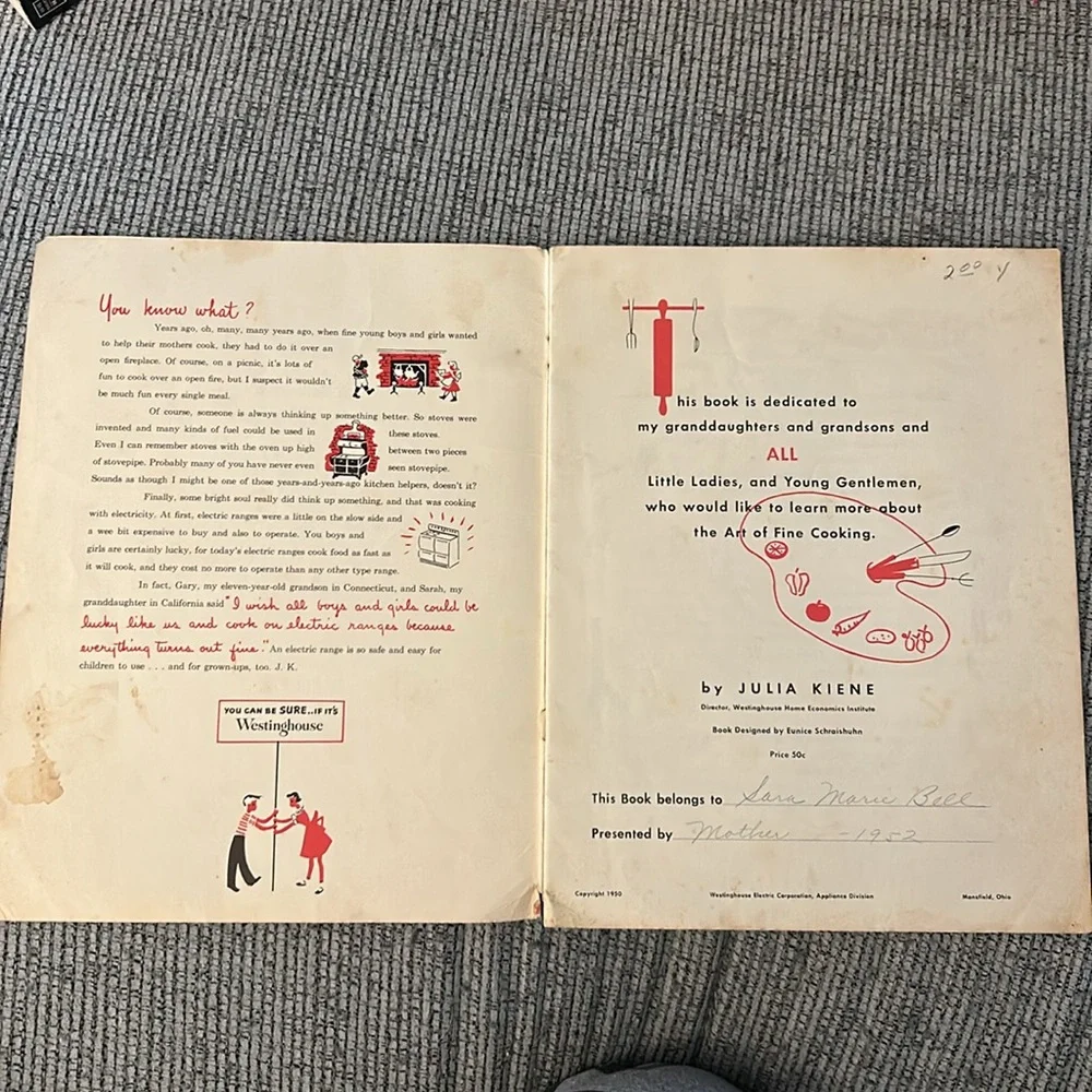 Westinghouse Illustrated cookbook Booklet “presented 1952”